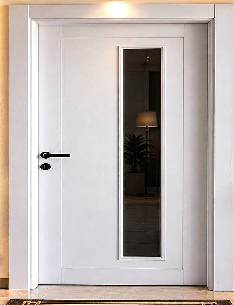 باب WPC أبيض بنافذة زجاجية طولية (Blanc Vitré)